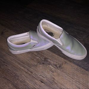 RARE VANS-Iridescent, sold out color, slip on vans Girls Sz 6 Silver metallic